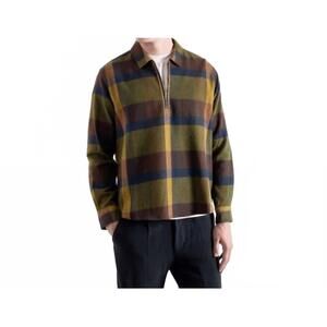 NEW FAR AFIELD half-zip day flannel shirt in green